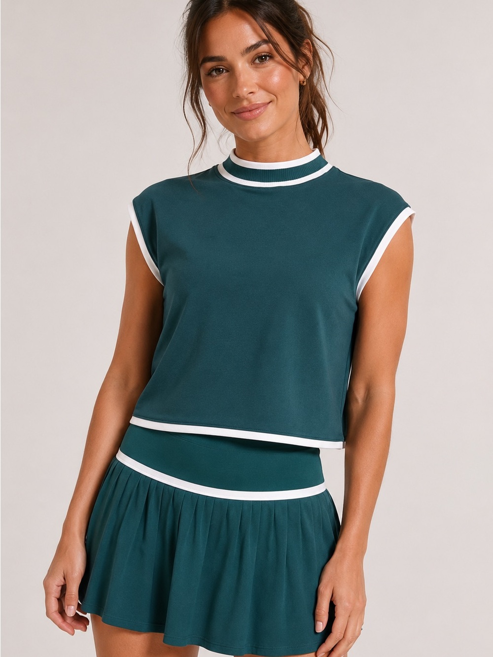 NWT CALIA Rib Mock Neck Crop Tank Sea Green, Size Large